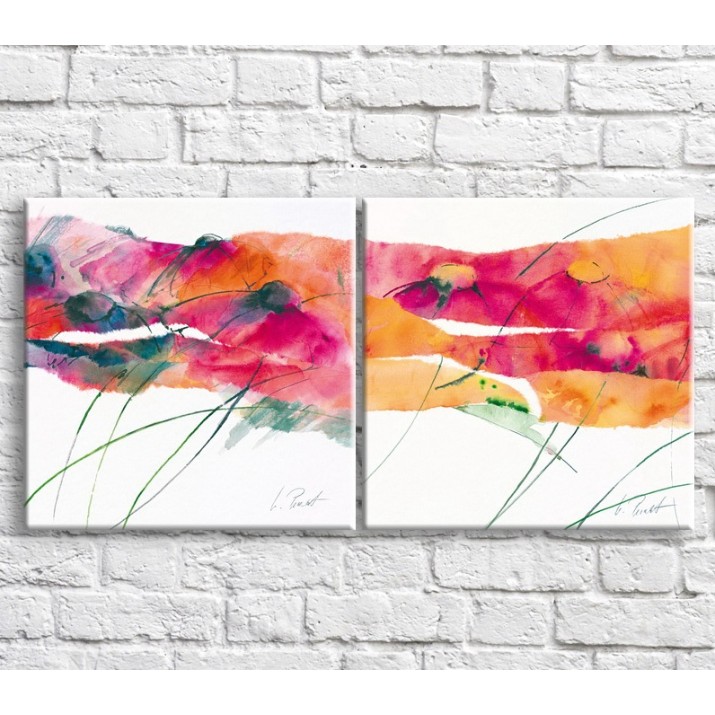 Картина ArtPoster Abstraction multicolored poppies on a White background, diptych (3467644)