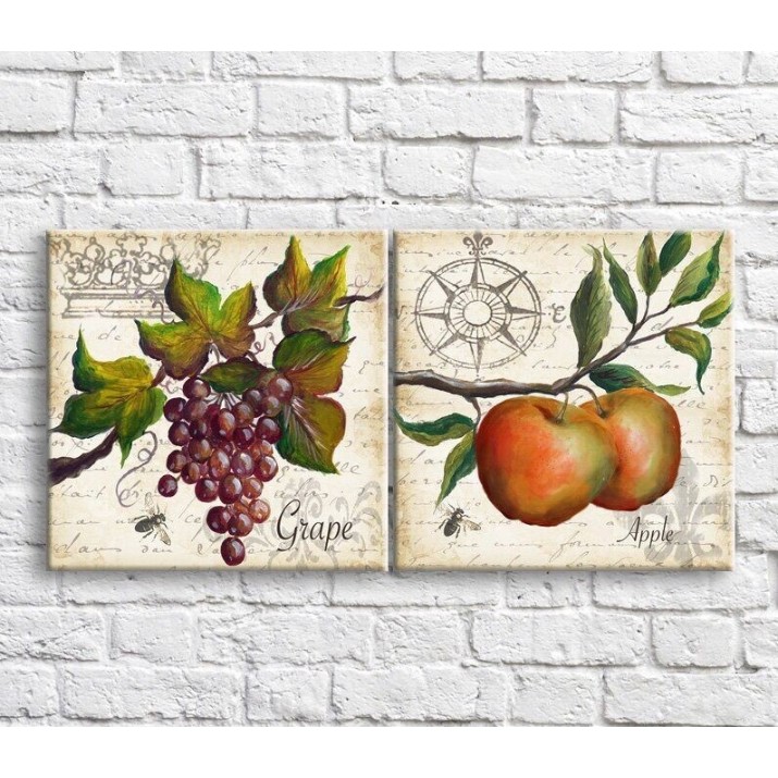 Pictură ArtPoster Apples and grapes oil on the background of the text (3478772)