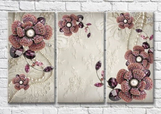 Pictură Magic Color Red flowers from jewelry on an openwork background (3517857)