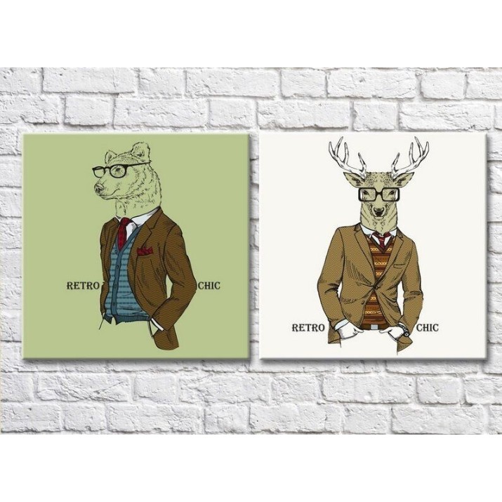 Pictură ArtPoster Bear and deer in a jacket (3447719)