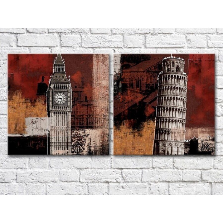 Pictură ArtPoster Building Big Ben Tower of Pisa Arc de Triomphe (2495231)