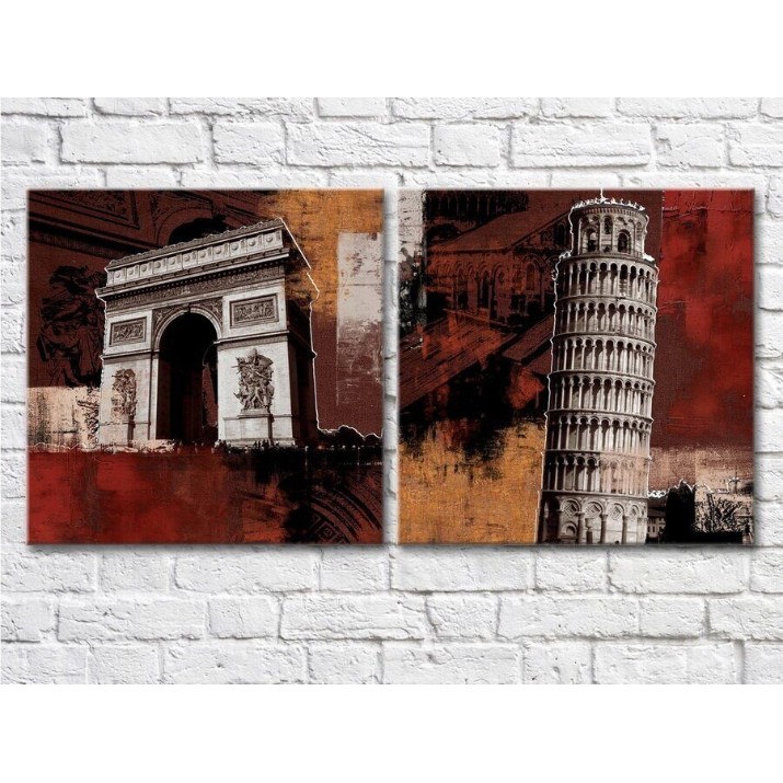 Pictură ArtPoster Building Big Ben Tower of Pisa Arc de Triomphe 1 (2495209)