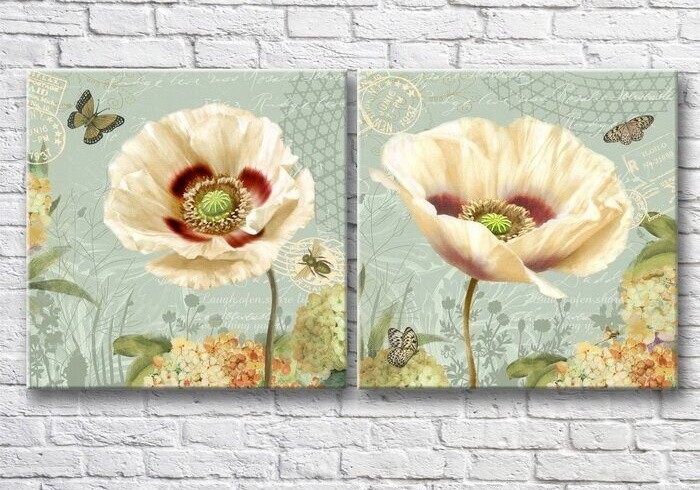 Картина Magic Color Diptych Light poppies, butterflies and bees (3428045)