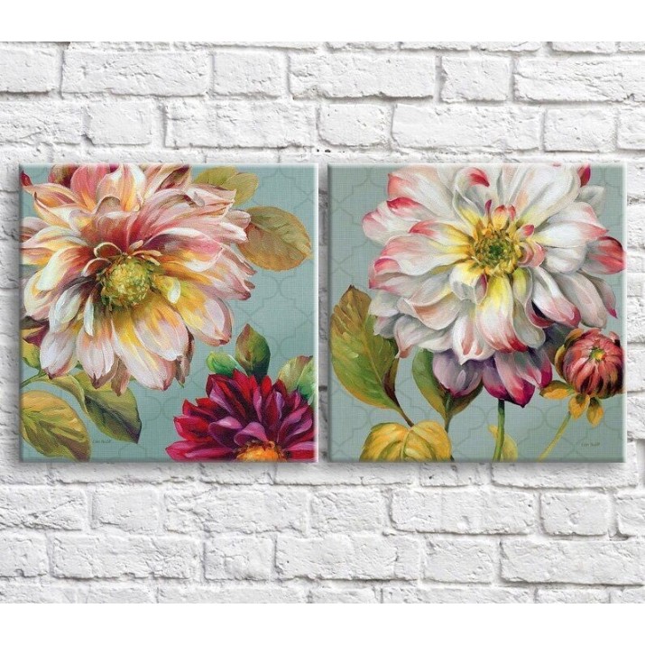 Картина ArtPoster Burgundy and Pink peonies in oil on an Olive background, diptych (3467691)
