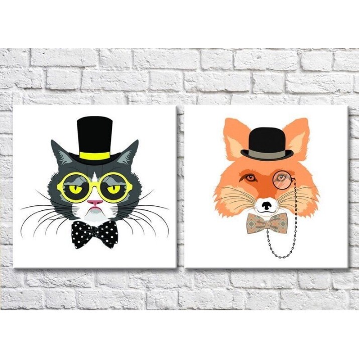 Pictură ArtPoster Cat in a bow tie and a fox in a top hat (3447723)