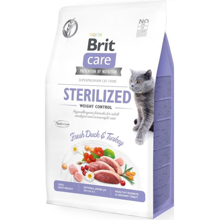 Hrană uscată pentru pisici Brit Care Grain Free Sterilized Weight Control Duck & Turkey 7kg