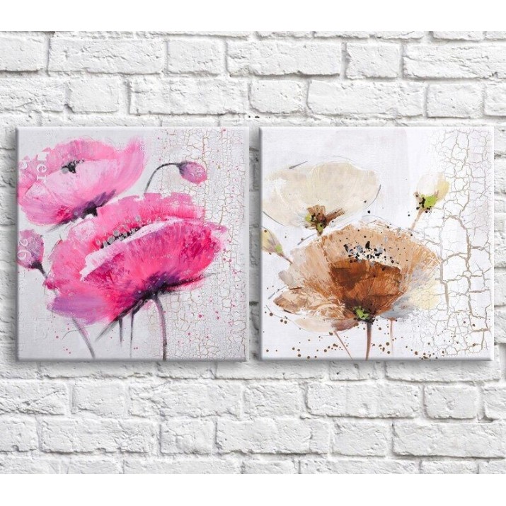 Картина ArtPoster Cream and Pink poppies on a background of aged White paint (3467748)