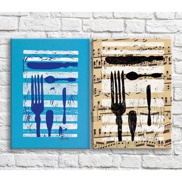Pictură ArtPoster Cutlery on the background of musical notes (3478796)