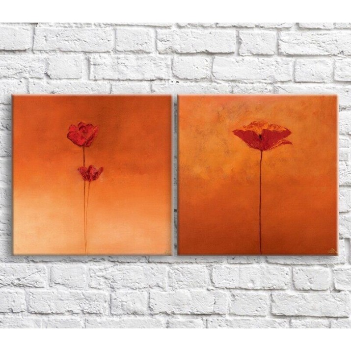 Картина ArtPoster Dark/Red poppies with oil on an Orange background (3467813)