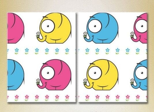 Pictură ArtPoster Elephants and flowers 02 (2225853)