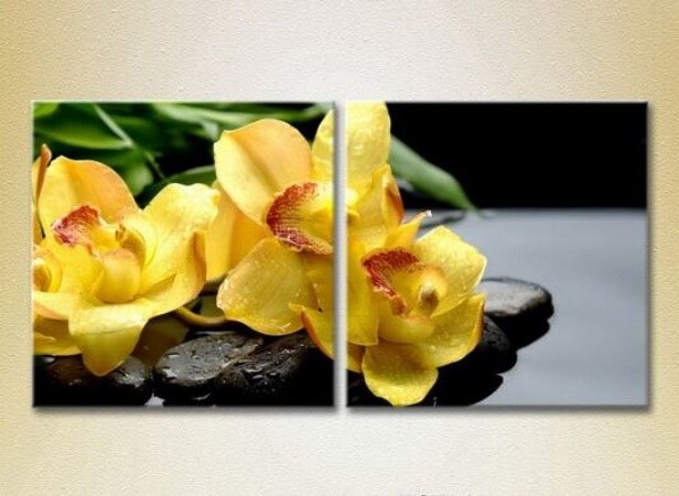 Pictură Magic Color Diptych Yellow orchids on stones (2613768)