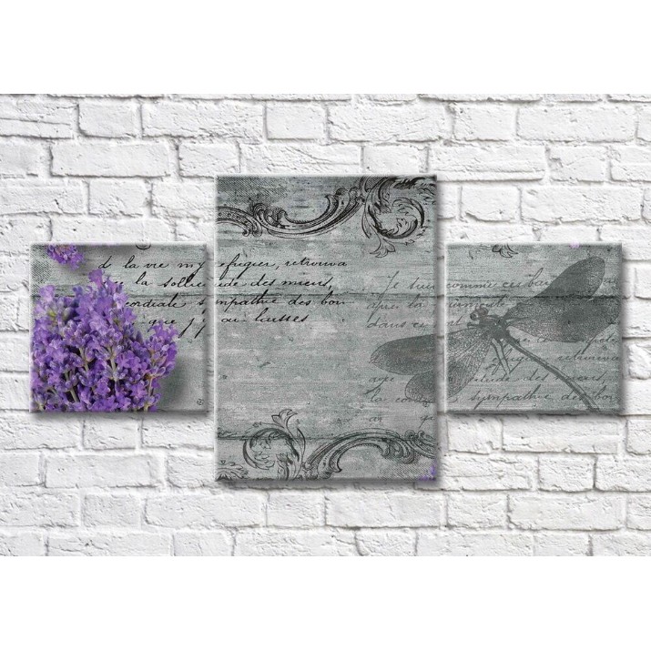Pictură Magic Color Dragonfly and lavender on vintage background (3565236)