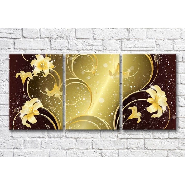 Картина Magic Color Golden lilies and patterns on a Burgundy background (3565223)