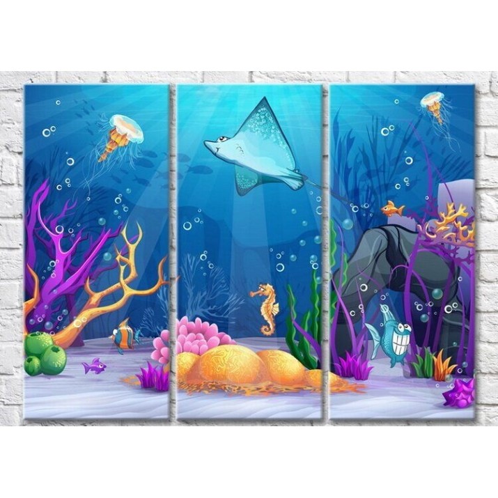 Pictură Magic Color Hand-drawn stingray and marine life at sea (3469187)