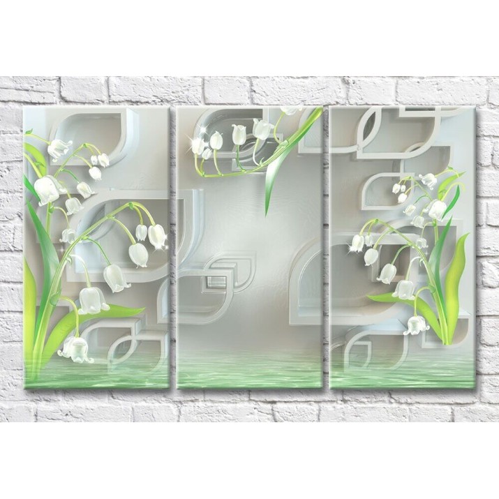 Pictură Magic Color Lilies of the valley near the water against the background of geometry (3517858)