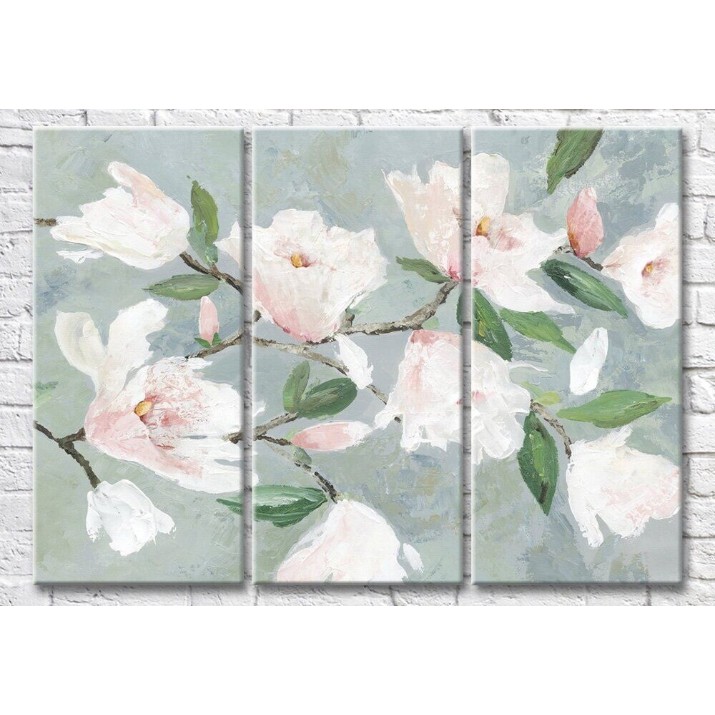 Pictură Magic Color Magnolia branch on Gray/Blue background (3572525)