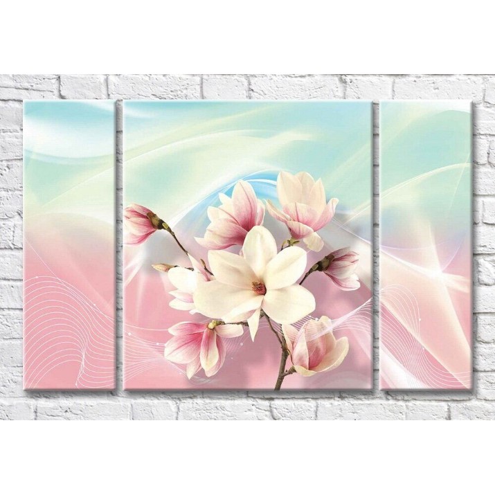 Pictură Magic Color Magnolia branch on Pink/Blue background (3565147)