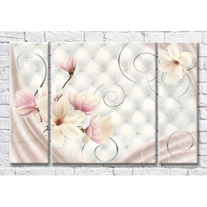 Pictură Magic Color Magnolia flowers against the background of a coach tie with rhinestones (3565238)