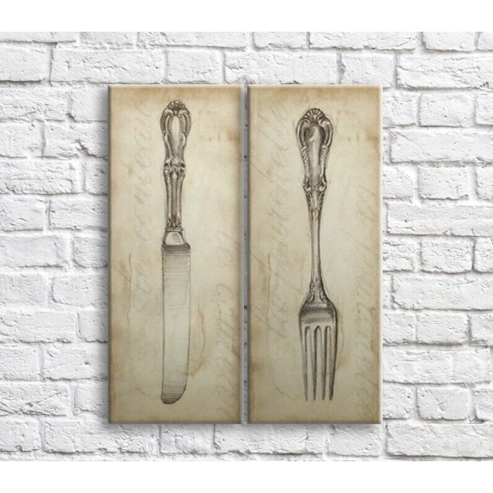 Pictură ArtPoster Knife and fork on Beige background (3478773)