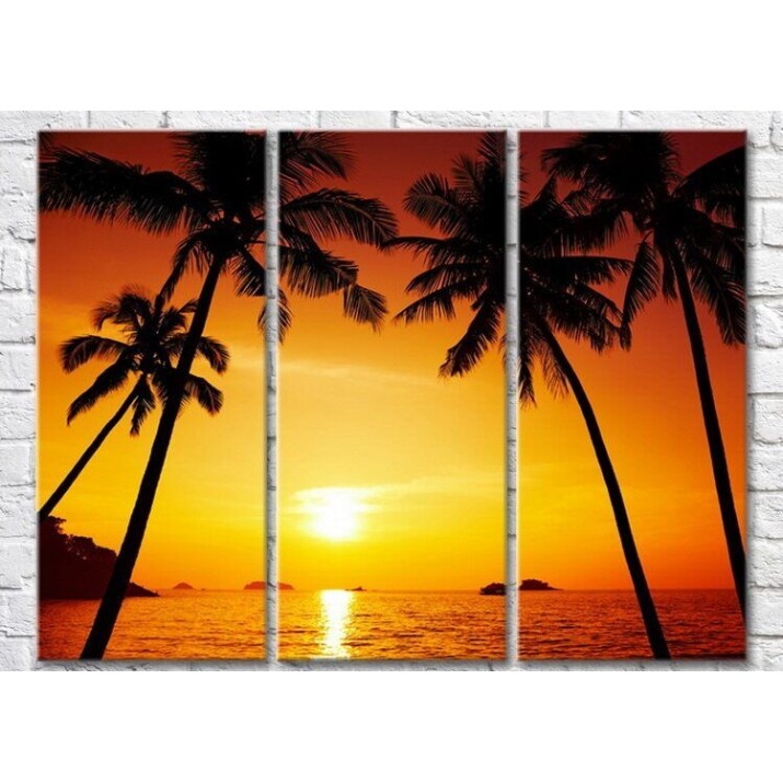 Pictură Magic Color Palm trees and Yellow setting sun (3469175)