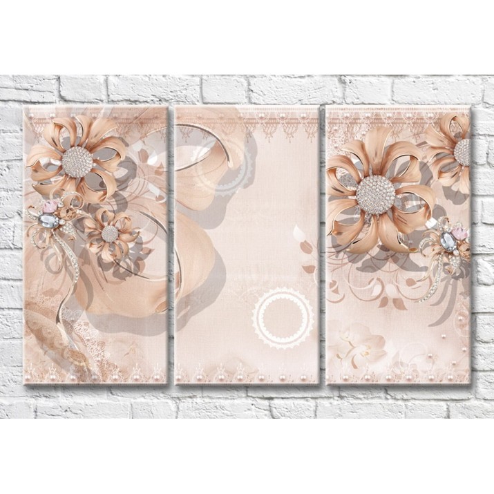 Pictură Magic Color Pink flowers flowers from jewelry on a background of openwork ribbons (3517869)