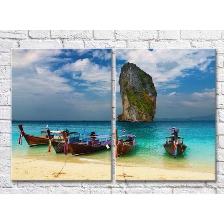 Pictură ArtPoster Moored boats off the coast (3453789)