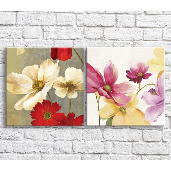 Картина ArtPoster Multicolored flowers on White and Gray background (3467778)