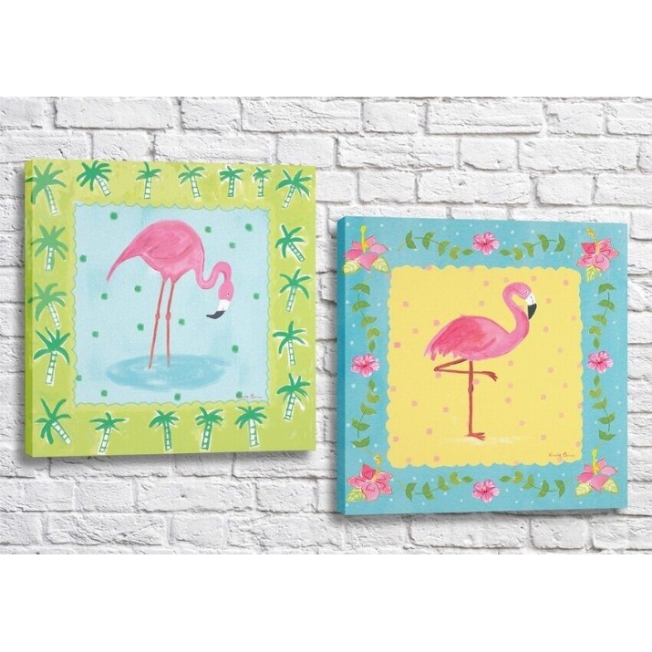 Картина ArtPoster Painted flamingos on light Green/Pink backgrounds (3451153)