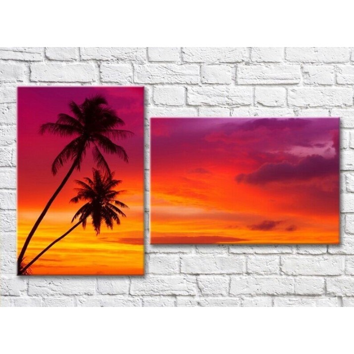 Pictură ArtPoster Palm trees on the background of Pink sunset (3453838)