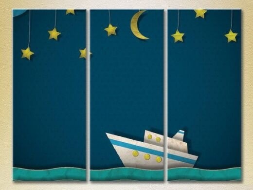 Pictură Magic Color Triptych Boat on the waves (2229631)