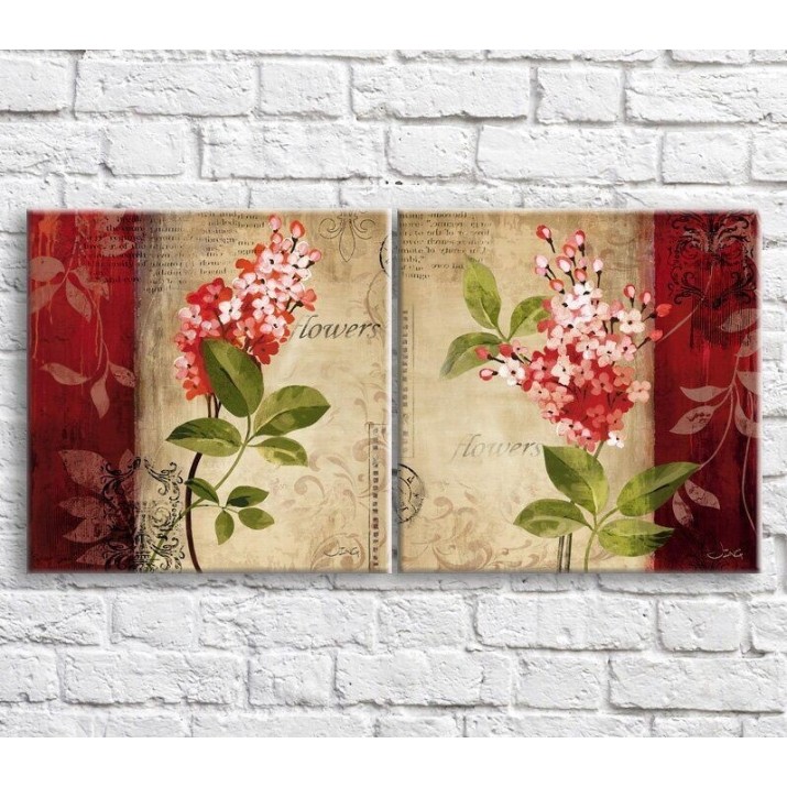 Pictură ArtPoster Pink lilac on a background of text and patterns (3467794)