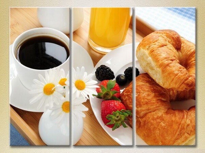 Pictură Magic Color Triptych Breakfast with croissants (2698629)