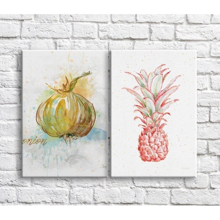 Картина ArtPoster Pink pineapple and onion on White background (3478794)