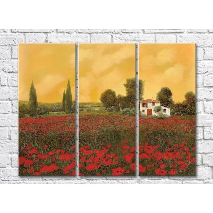 Картина ArtPoster Poppy Field near the House in the Morning (3470921)