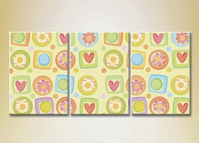Pictură Magic Color Triptych Flowers and hearts (2229569)