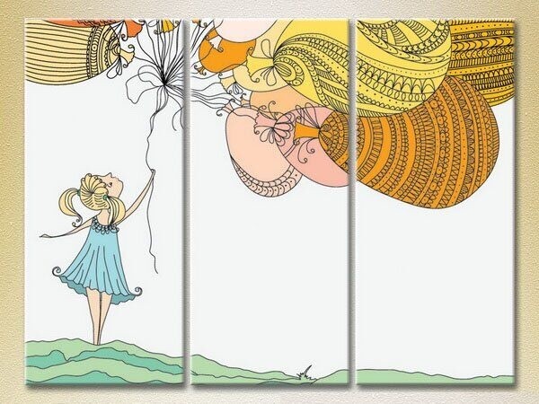 Pictură Magic Color Triptych Girl with Balloons (2229609)