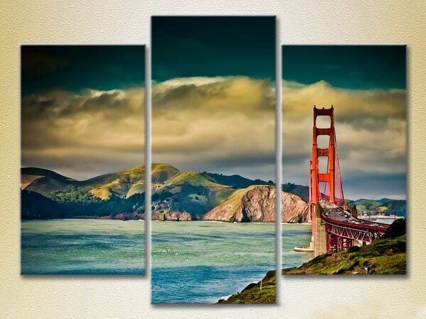 Pictură Magic Color Triptych Golden Gate Bridge in perspective (2658477)