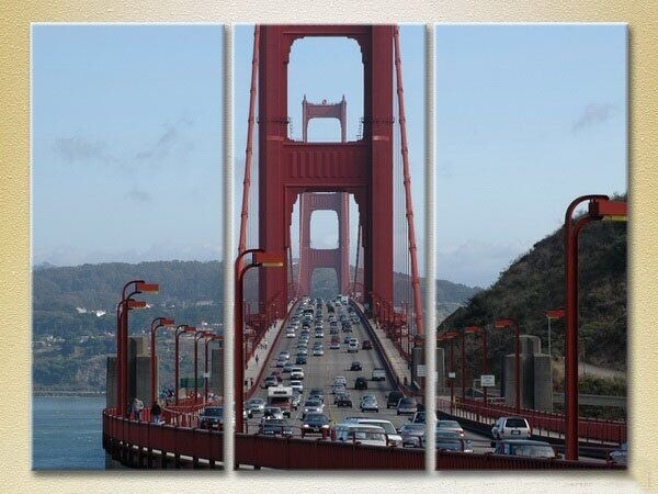 Pictură Magic Color Triptych Golden Gate Bridge, traffic (2658475)