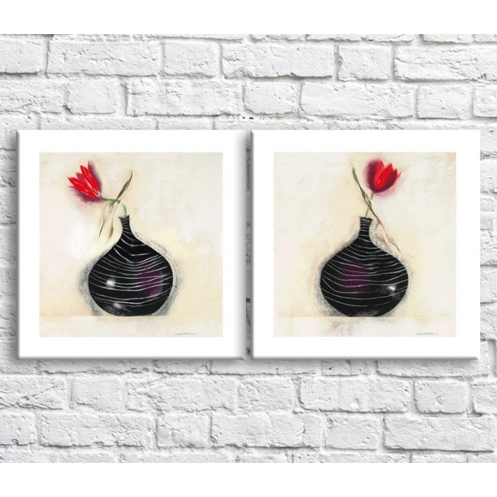 Pictură ArtPoster Red tulip in a Black vase on a White background, diptych (3467742)