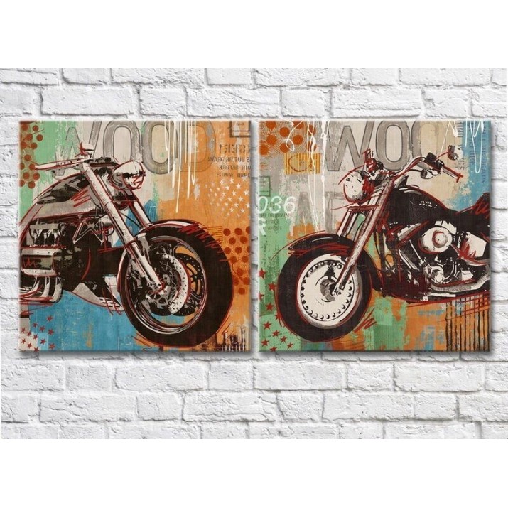 Pictură ArtPoster Retro motorbikes on colorful backgrounds (3453080)