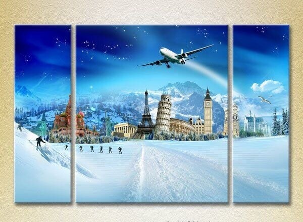 Pictură Magic Color Triptych Monuments of world architecture on a winter background (2658497)