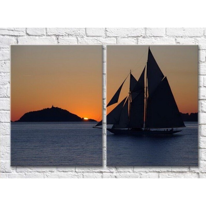 Pictură ArtPoster Sailboat against the setting sun (3453783)