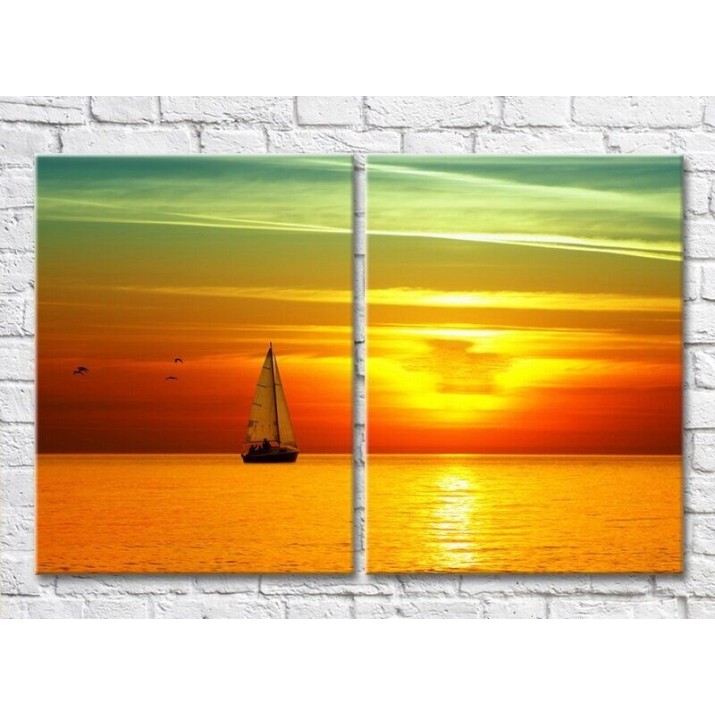 Картина ArtPoster Sailing boat on the background of Yellow sunset (3453781)