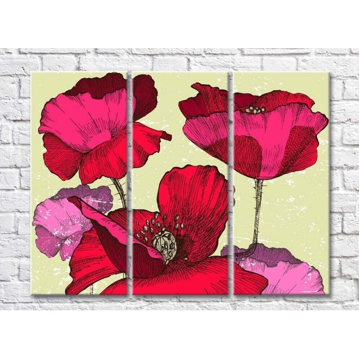 Картина ArtPoster Scarlet poppy flowers-drawing (500053)