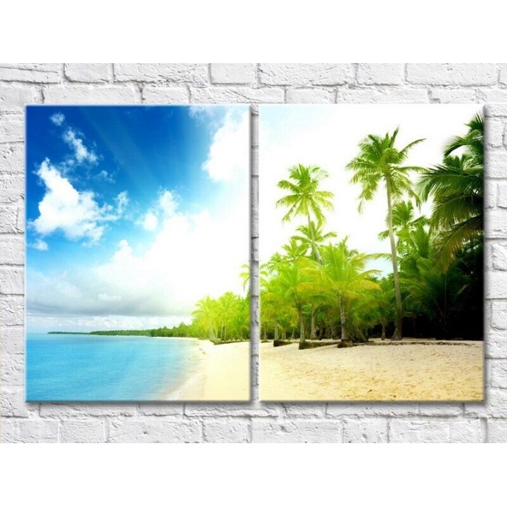 Pictură ArtPoster Sea and beach with palm trees (3453778)