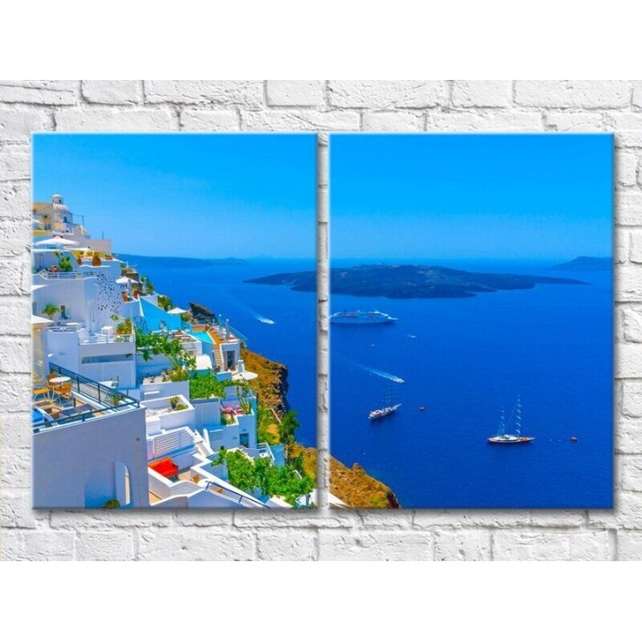 Pictură ArtPoster Ships off the coast of Thira (3453747)