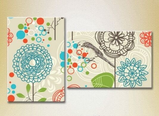 Pictură ArtPoster Sparrows on a background of flowers 02 (2225766)