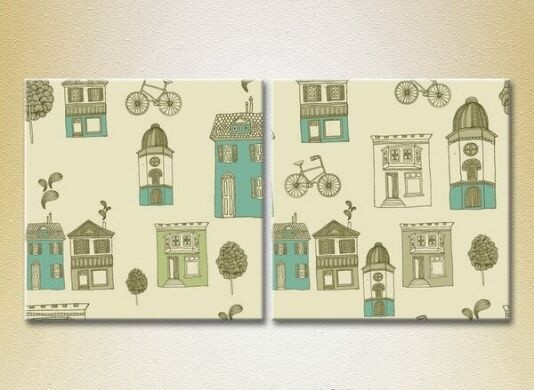 Pictură ArtPoster Texture houses and bicycles 02 (2225884)