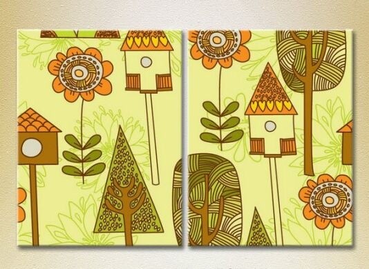 Pictură ArtPoster Trees and birdhouses 01 (2225772)