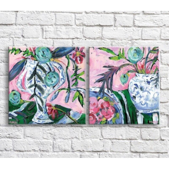 Картина ArtPoster Vase with flowers on a Pink background, still life, diptych (3467702)